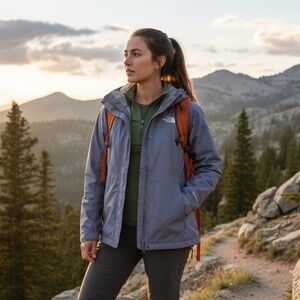 The North Face HyVent Rain Jacket Womens LPurple Hooded Waterproof Shell Spring